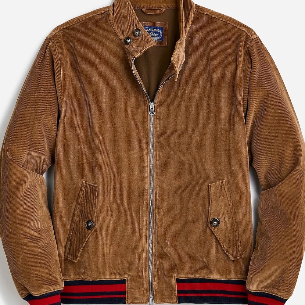 J Crew Harrington jacket in corduroy with varsity stripe trim Only worn once
